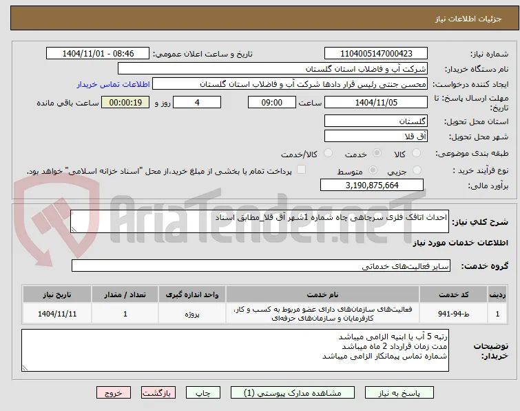 احداث اتاقک فلزی سرچاهی چاه شماره 1شهر آق قلا_مطابق اسناد