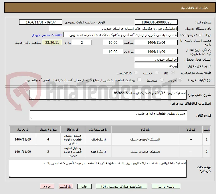 لاستیک تویوتا 700/15 و لاستیک آریسان 185/65/15