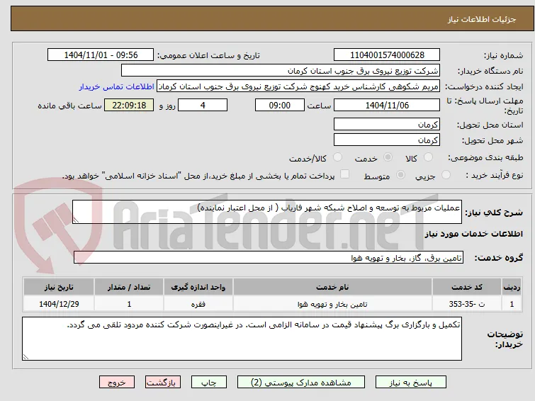 عملیات مربوط به توسعه و اصلاح شبکه شهر فاریاب ( از محل اعتبار نماینده)