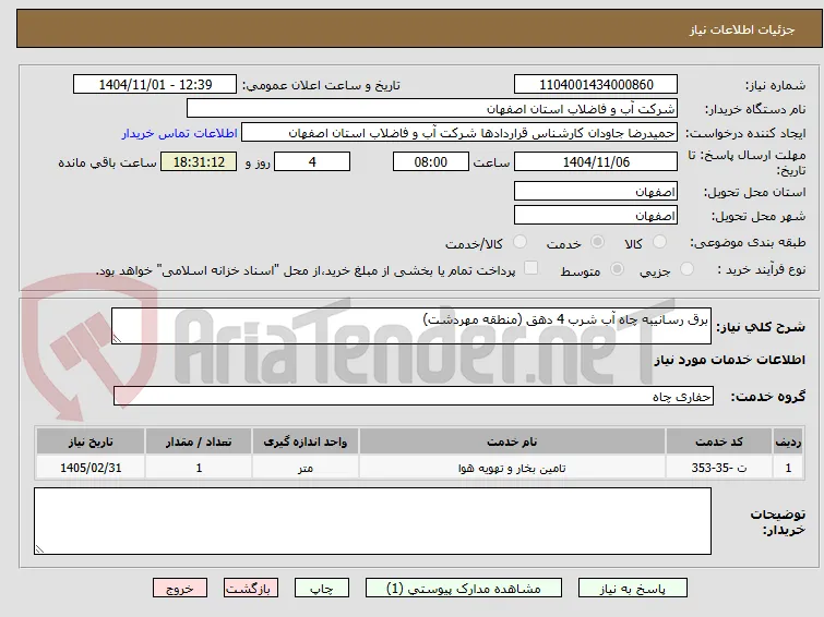 برق رسانیبه چاه آب شرب 4 دهق (منطقه مهردشت)