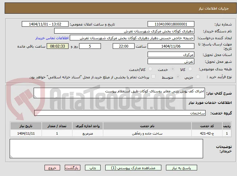اجرای کف پوش بتنی معابر روستای کوکان طبق استعلام پیوست