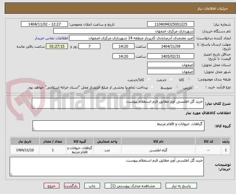 خرید گل اطلسی آویز مطابق فرم استعلام پیوست