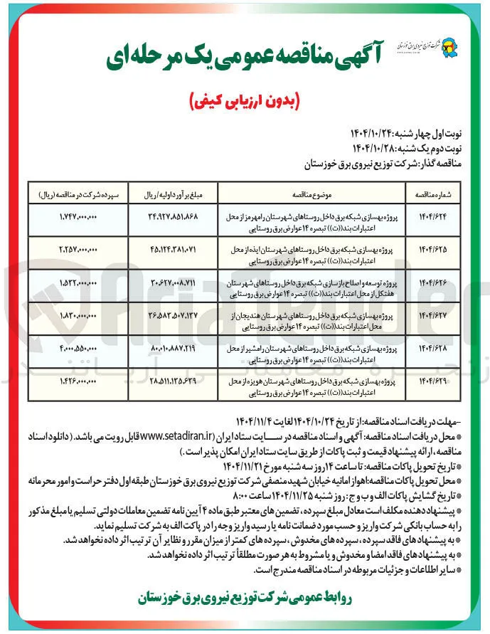 پروژه بهسازی شبکه برق داخل روستاها