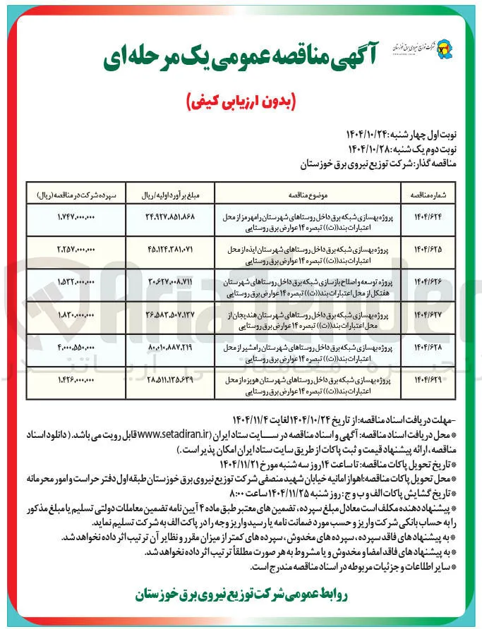 پروژه توسعه و اصلاح بازسازی شبکه برق داخل روستاها