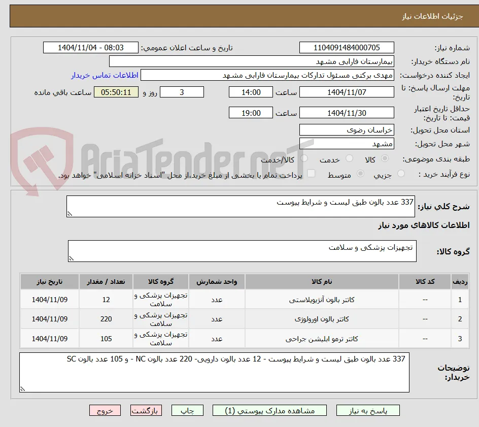 337 عدد بالون طبق لیست و شرایط پیوست