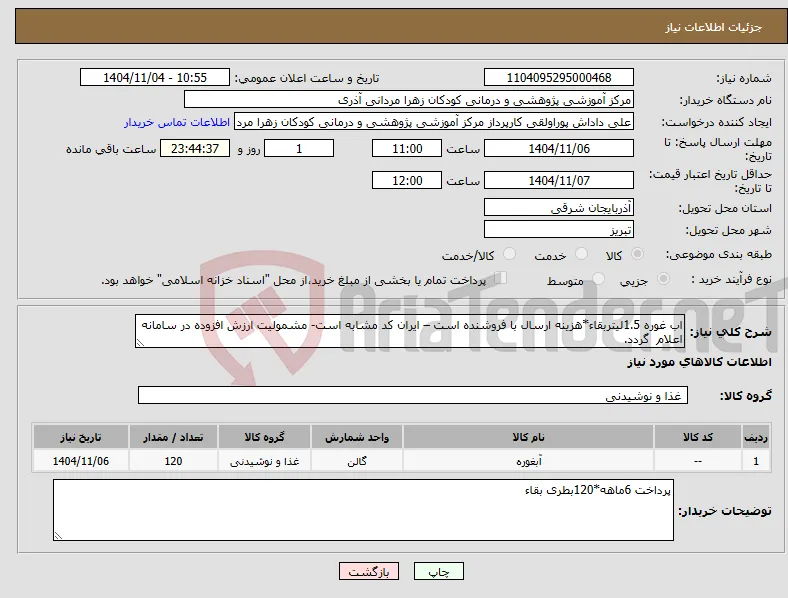 نیاز کالا-اب غوره 1.5لیتربقاء*هزینه ارسال با فروشنده است – ایران کد مشابه است- مشمولیت ارزش افزوده در سامانه اعلام گردد.