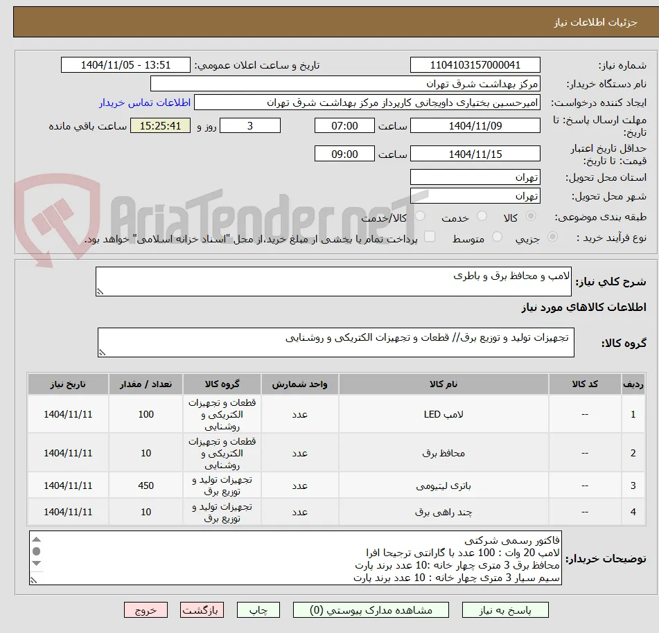 لامپ و محافظ برق و باطری 