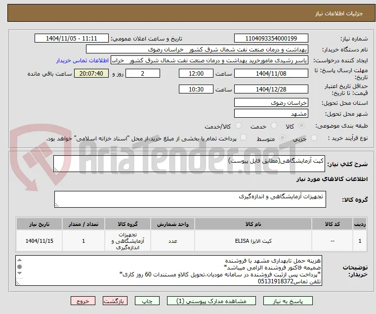 کیت آزمایشگاهی(مطابق فایل پیوست)