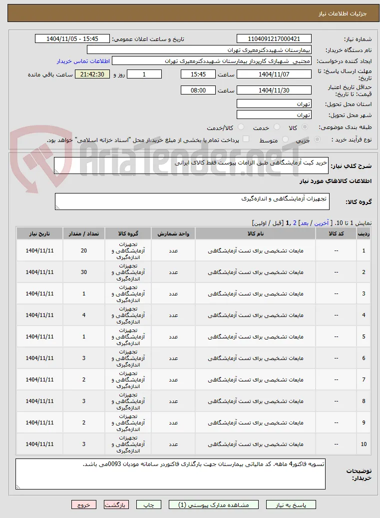 خرید کیت آزمایشگاهی طبق الزامات پیوست فقط کالای ایرانی