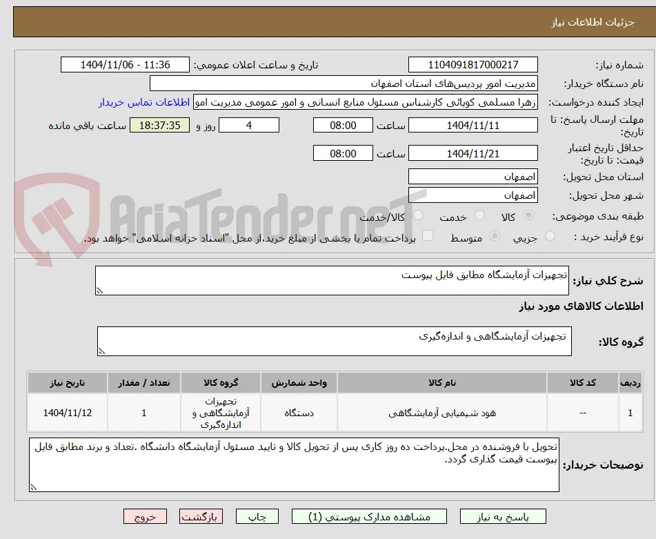 تجهیزات آزمایشگاه مطابق فایل پیوست