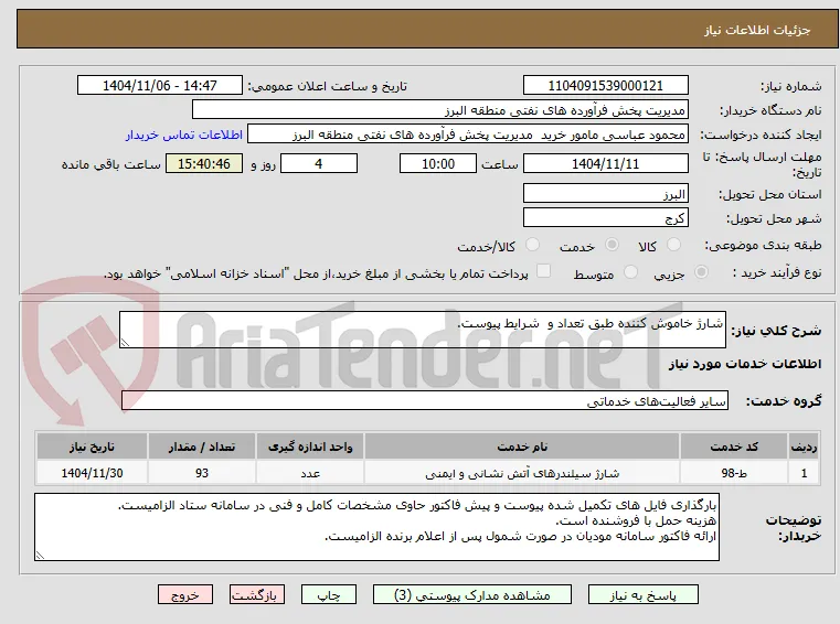 شارژ خاموش کننده طبق تعداد و  شرایط پیوست.