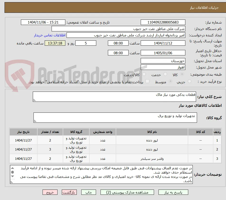 قطعات یدکی مورد نیاز ماک