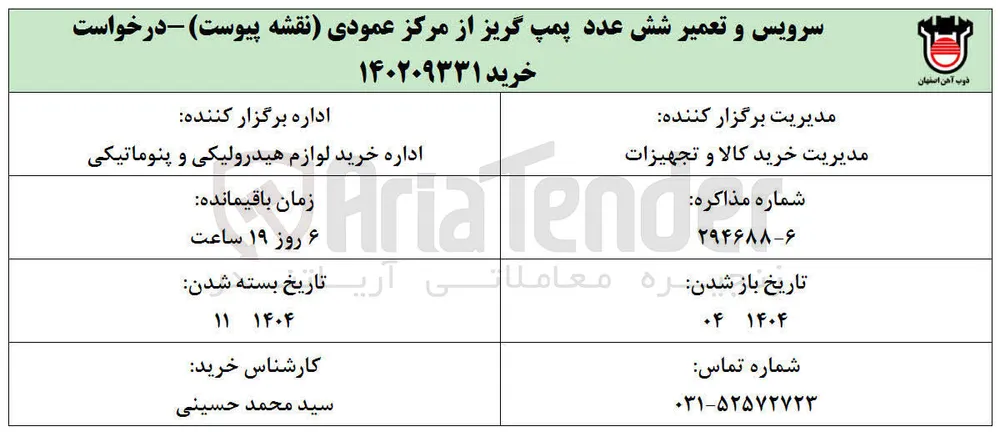 سرویس و تعمیر شش عدد پمپ گریز از مرکز عمودی 