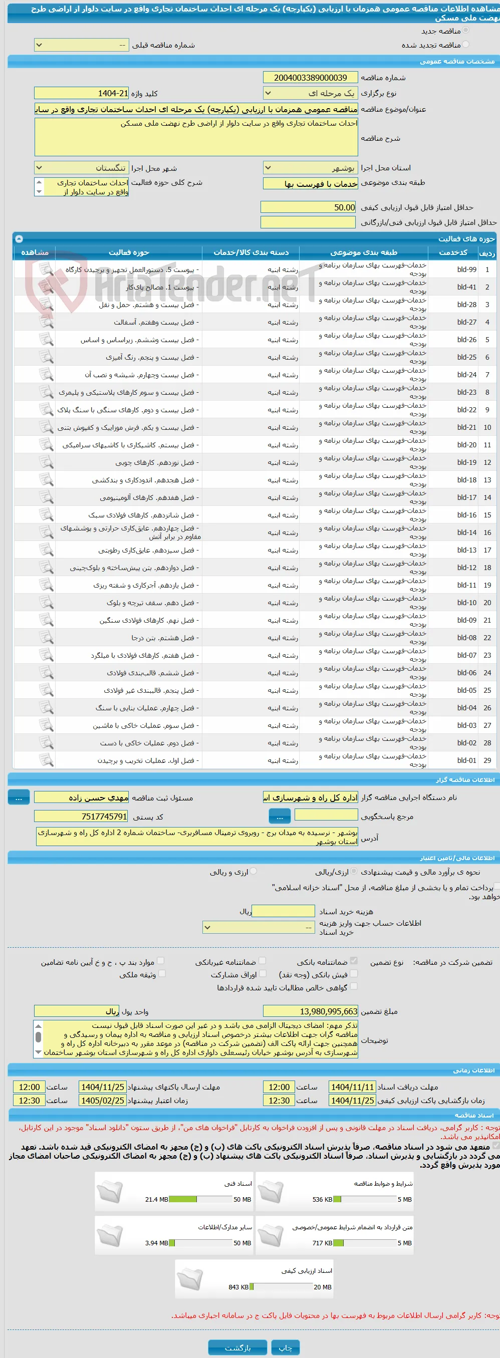 مناقصه عمومی همزمان با ارزیابی (یکپارچه) یک مرحله ای احداث ساختمان تجاری واقع در سایت دلوار از اراضی طرح نهضت ملی مسکن