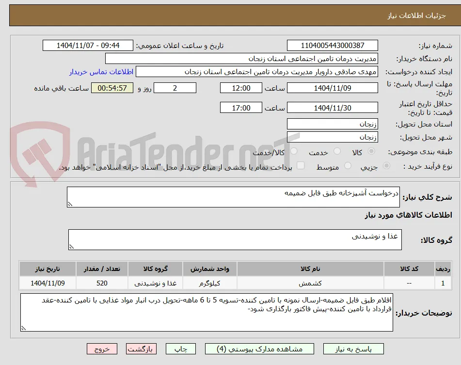 درخواست آشپزخانه طبق فابل ضمیمه