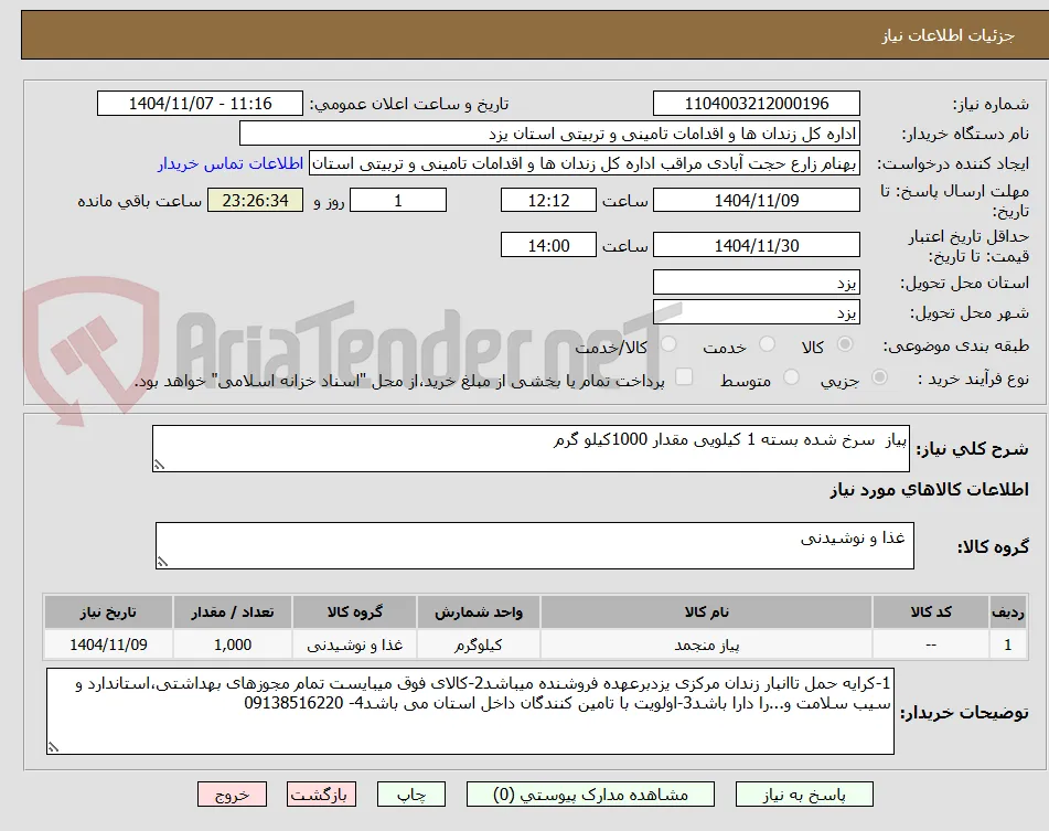پیاز  سرخ شده بسته 1 کیلویی مقدار 1000کیلو گرم