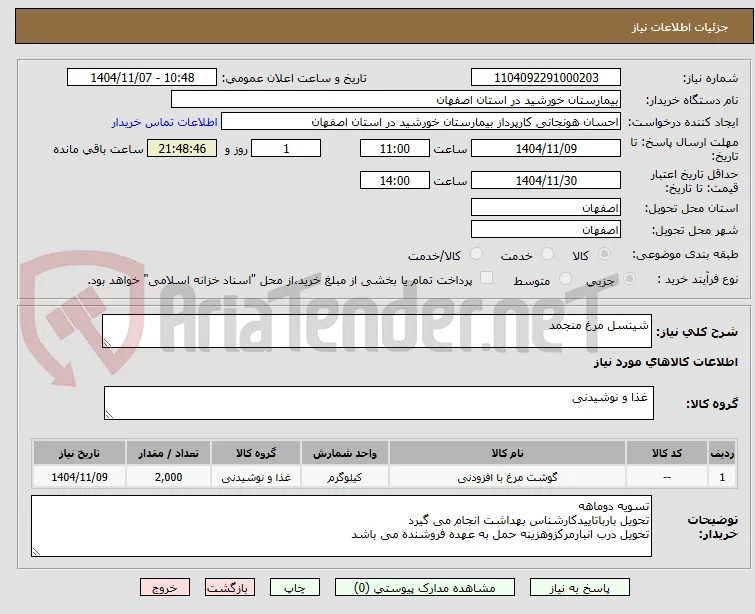 شینسل مرغ منجمد