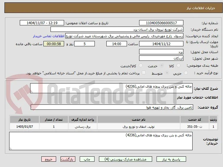 چاله کنی و بتن ریزی پروژه های امانی(4236) 