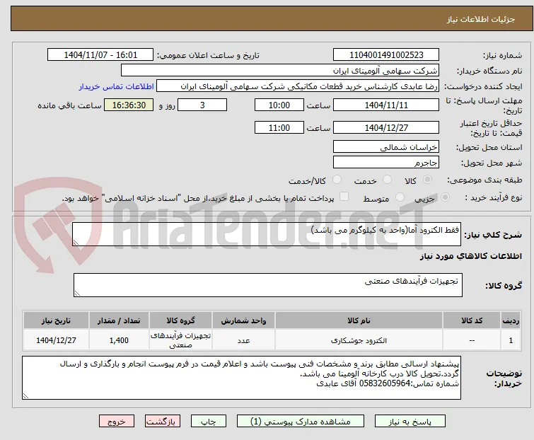 فقط الکترود آما(واحد به کیلوگرم می باشد)