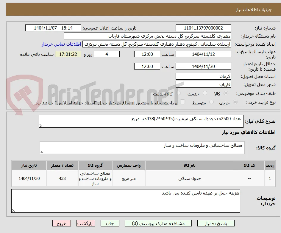  تعداد 2500عددجدول سنگی مرمریت(35*50*7)438متر مربع