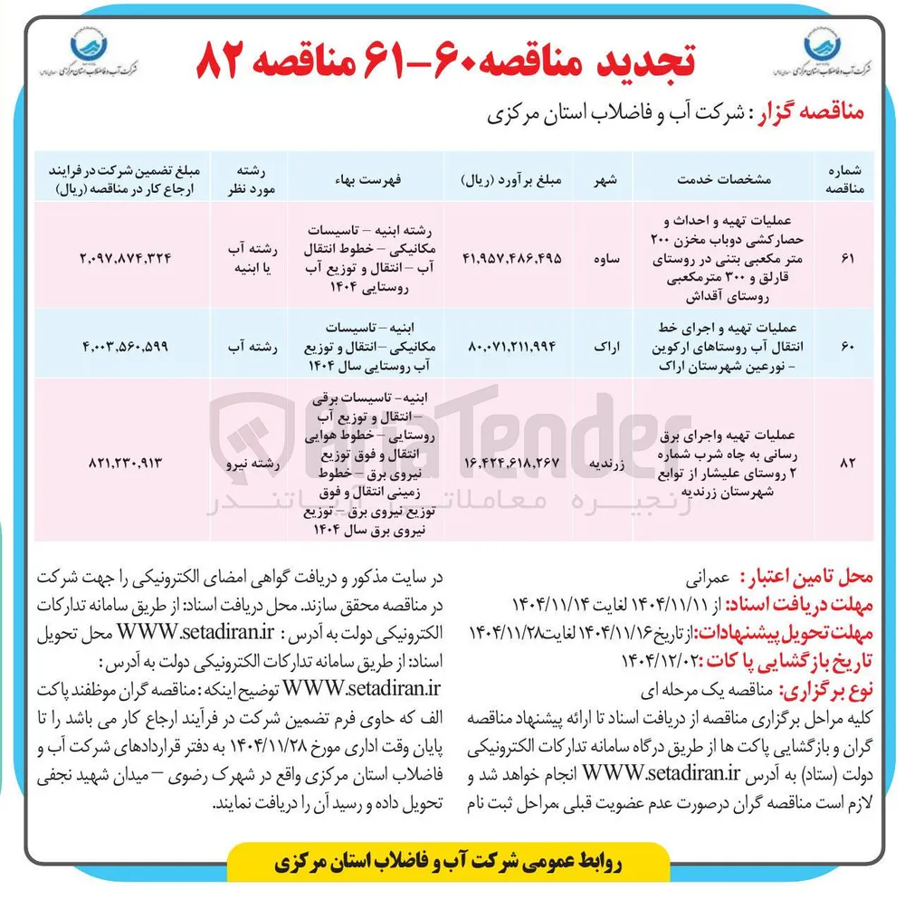 عملیات تهیه و احداث و حصار کشی دوباب مخزن ۲۰۰ متر مکعبی بتنی و  ۳۰۰ متر مکعبی