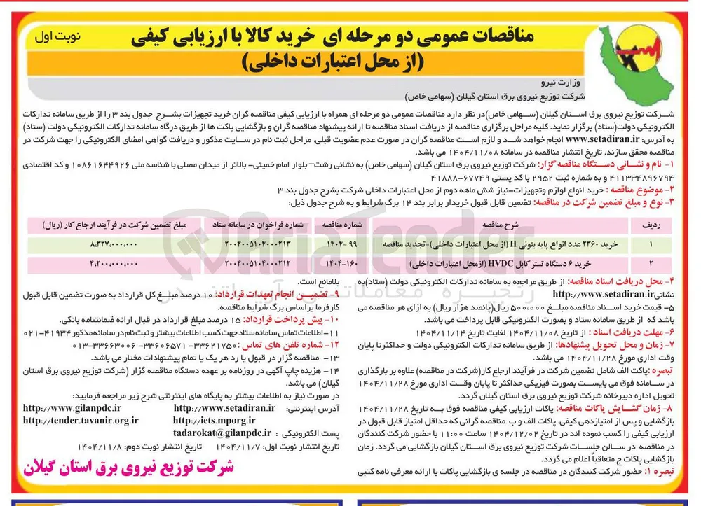 خرید ۶ دستگاه تستر کابل HVDC 