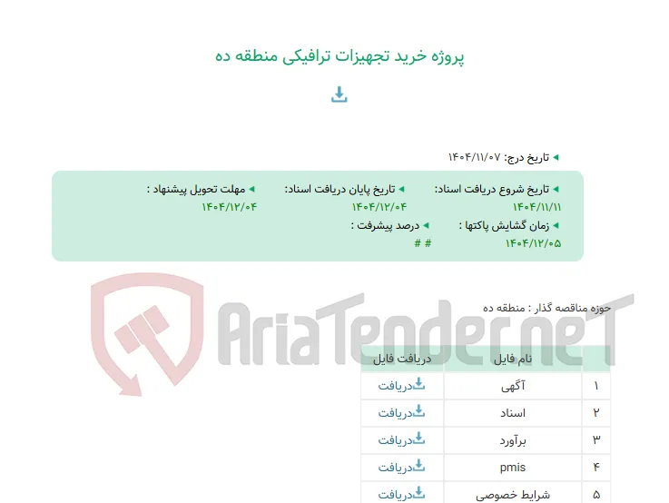 پروژه خرید تجهیزات ترافیکی منطقه ده