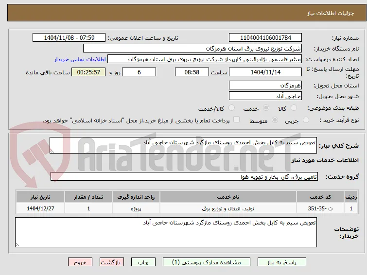 تعویض سیم به کابل بخش احمدی روستای مازگرد شهرستان حاجی آباد