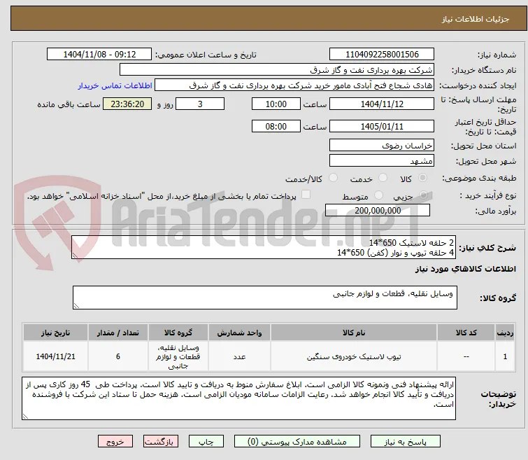 2 حلقه لاستیک 650*14
4 حلقه تیوپ و نوار (کفن) 650*14