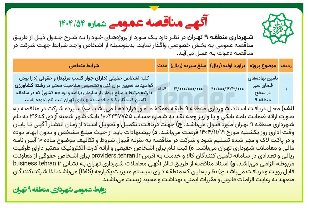 تامین نهاده های فضای سبز 
