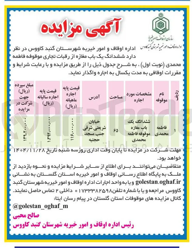 اجاره ششدانگ یک باب مغازه از رقبات تجاری