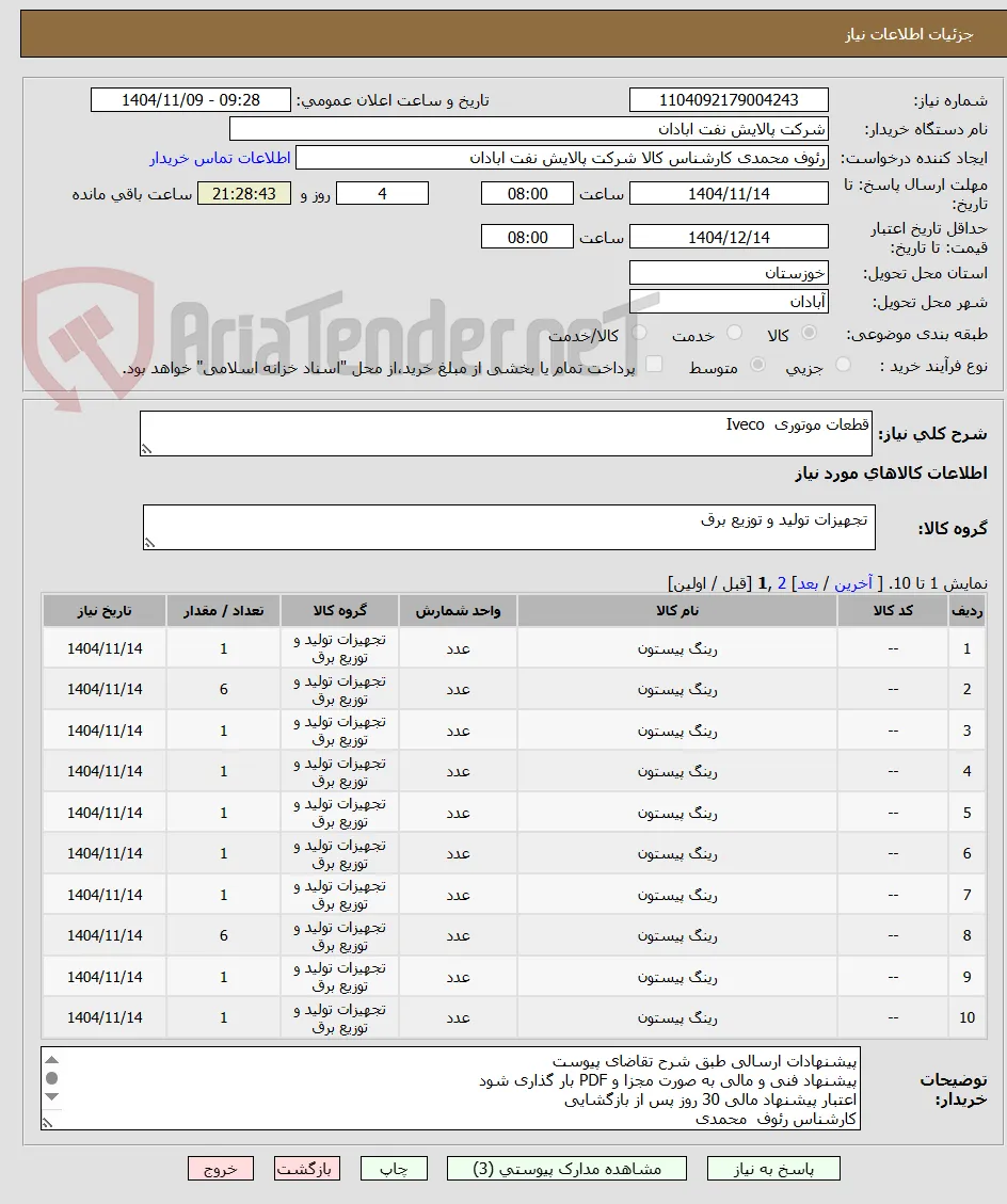 قطعات موتوری  Iveco