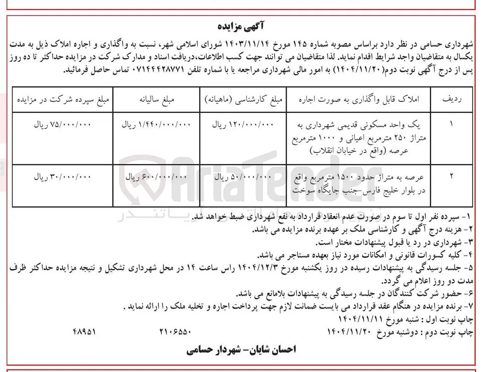 واگذاری و اجاره املاک