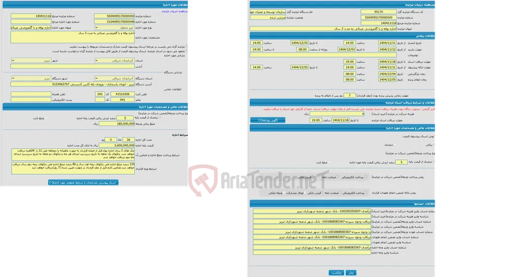 اجاره بوفه و یا گلفروشی عینالی به مدت 3 سال