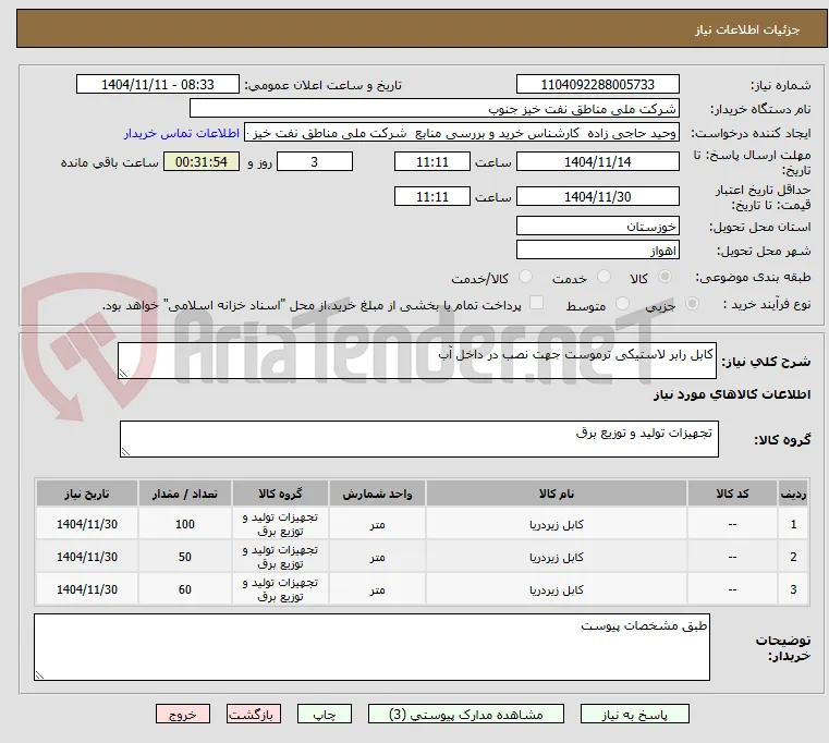 کابل رابر لاستیکی ترموست جهت نصب در داخل آب