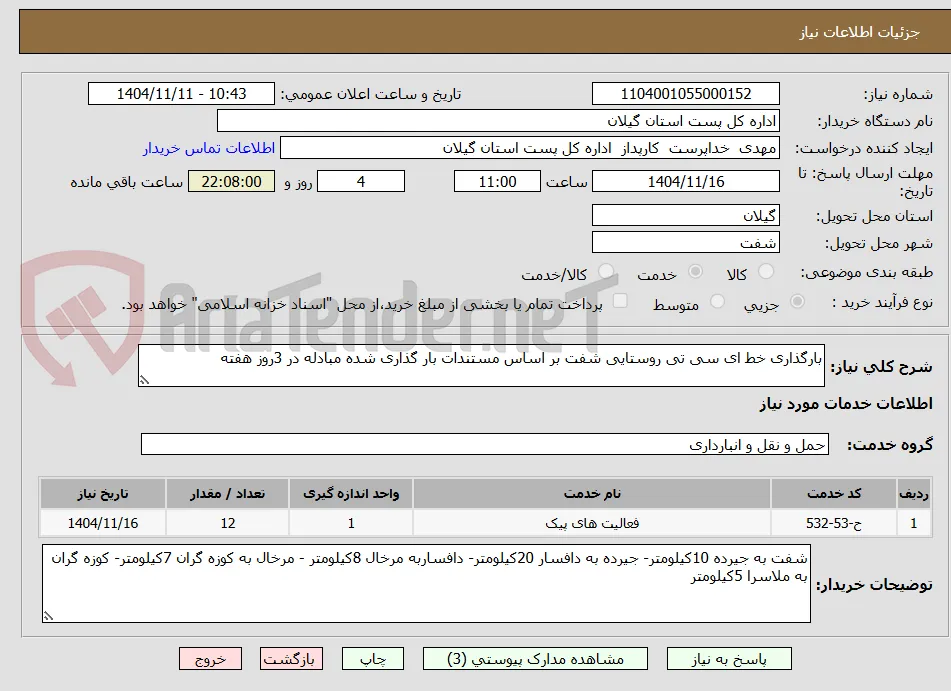 بارگذاری خط ای سی تی روستایی شفت بر اساس مستندات بار گذاری شده مبادله در 3روز هفته