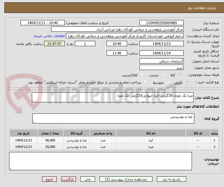 مربا تک نفری 30گرمی-کره حیوانی10گرمی تک نفره