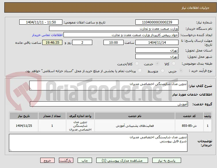 تدوین مدل شایستگی اختصاصی مدیران