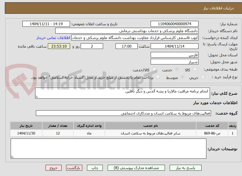  انجام برنامه مراقبت مالاریا و پشه آئدس و دیگر ناقلین