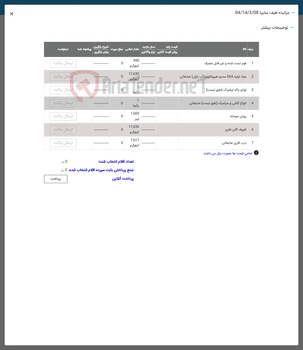 3 لوازم راکد لیفتراک ( طبق لیست ) 
