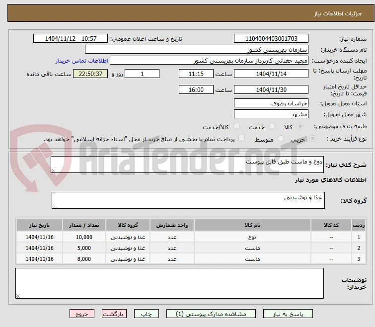 دوغ و ماست طبق فایل پیوست