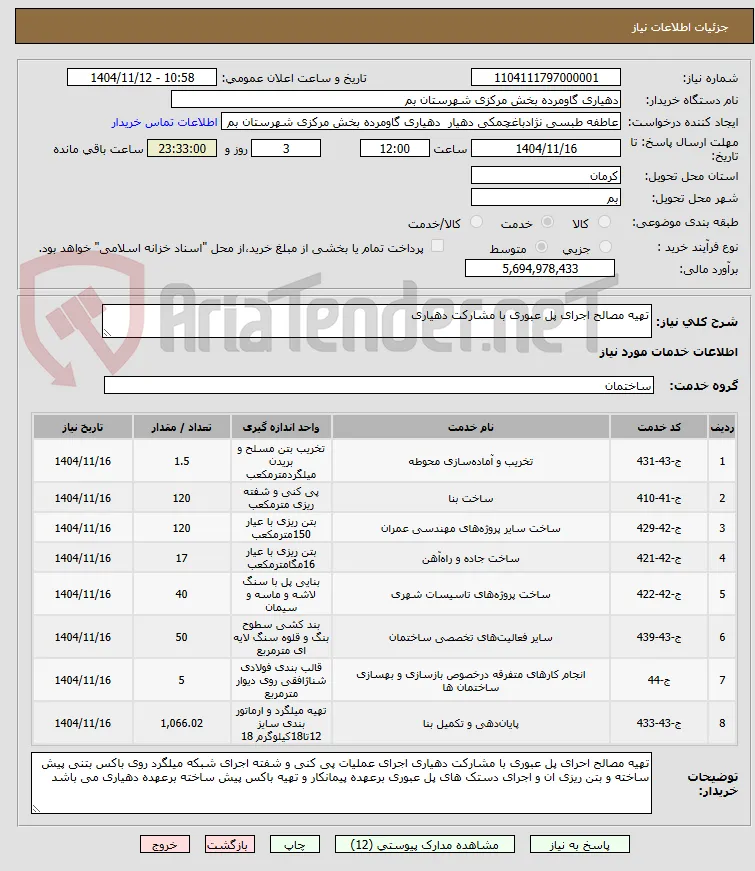 تهیه مصالح اجرای پل عبوری با مشارکت دهیاری  