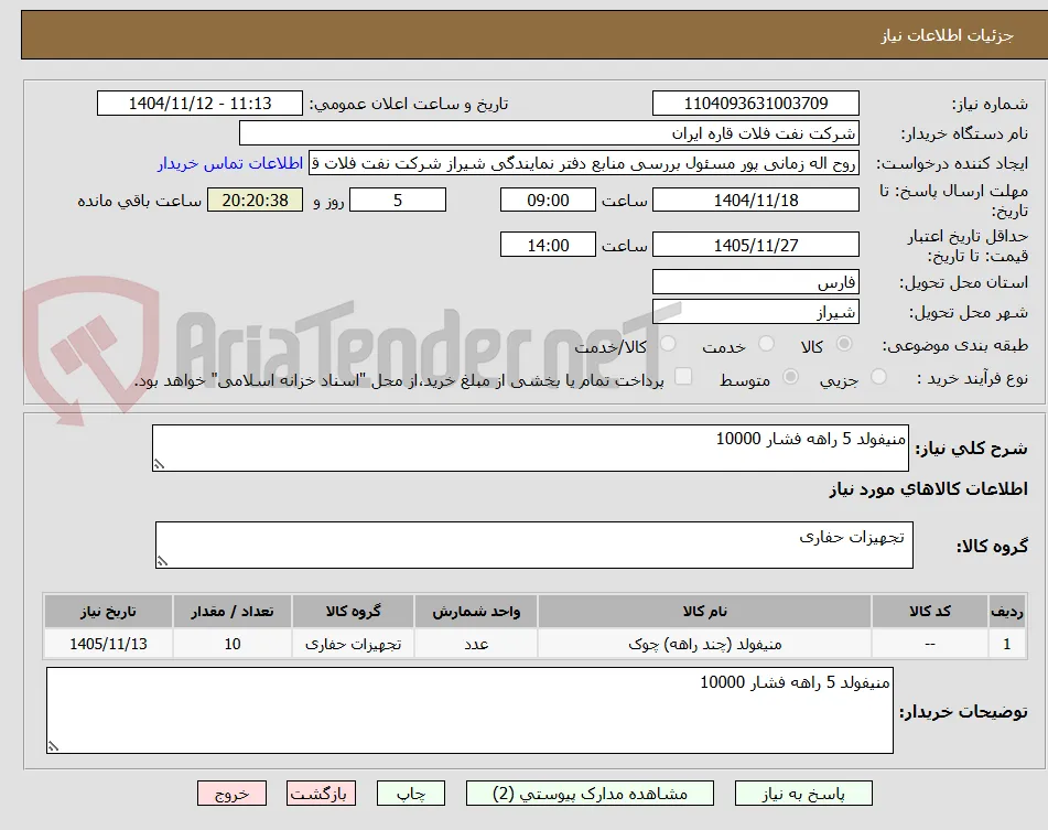 منیفولد 5 راهه فشار 10000 