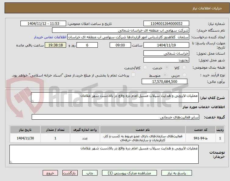 عملیات لایروبی و هدایت سیلاب مسیل امام دره واقع در بالادست شهر غلامان