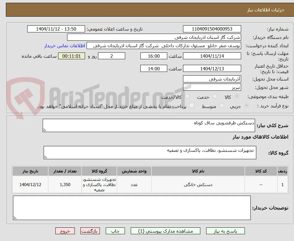 دستکش ظرفشویی ساق کوتاه