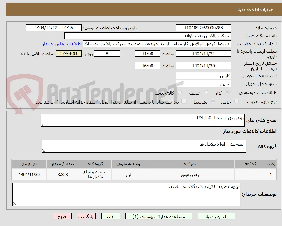 روغن بهران بردبار PG 150