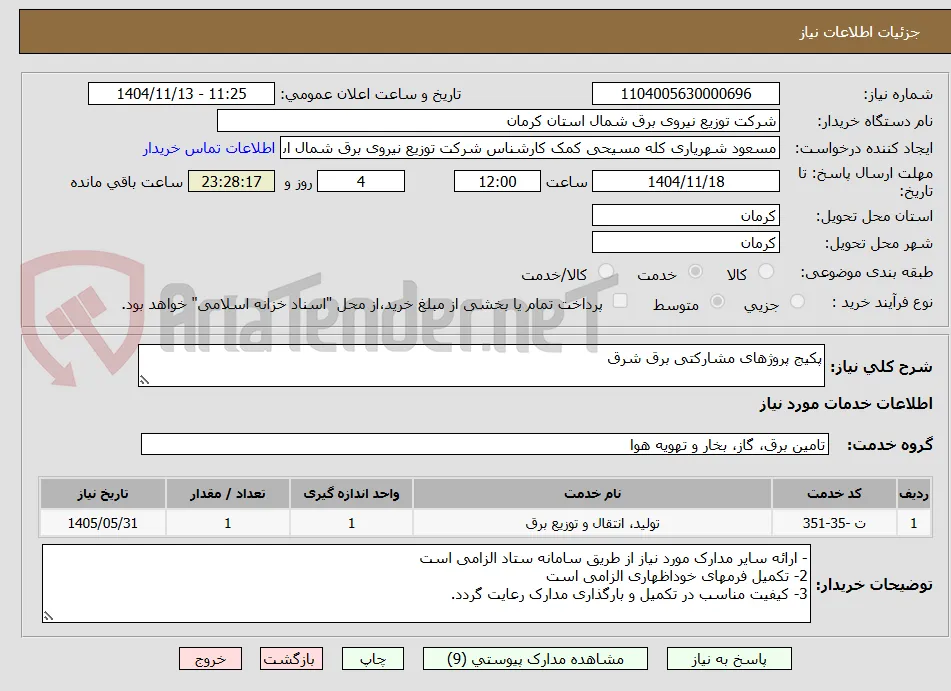 پکیج پروژهای مشارکتی برق شرق