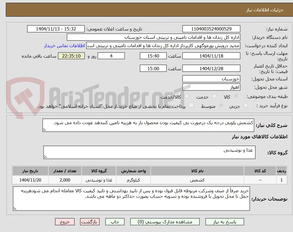کشمش پلویی درجه یک درصورت بی کیفیت بودن محصول بار به هزینه تامین کنندهد عودت داده می شود.