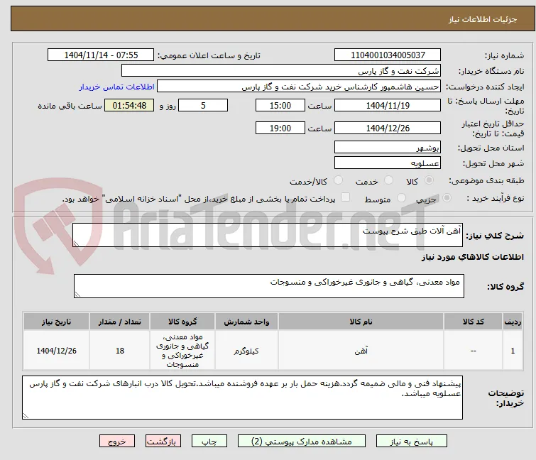 آهن آلات طبق شرح پیوست