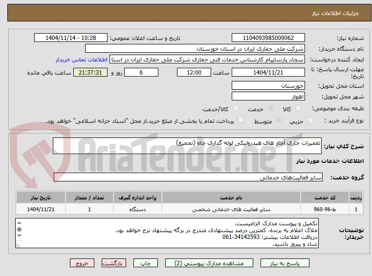تعمرات جاریآچارهای هیدرولیکی لوله گذاری چاه